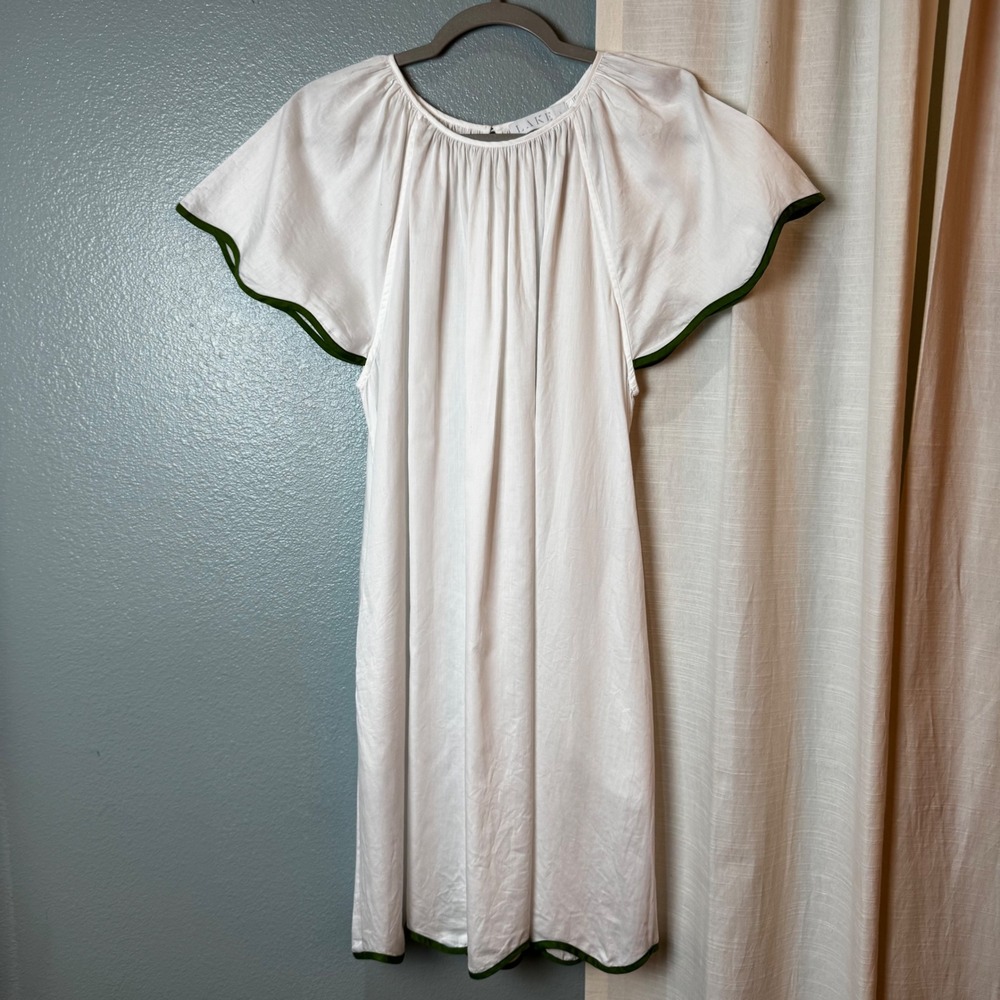 LAKE Pajamas Nightgown Women Large White Green Scallop Trim Cotton Sleep Dress - Picture 2 of 8